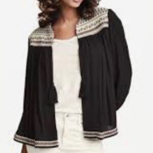 H&M boho embroidered kimono in navy blue, Size 8